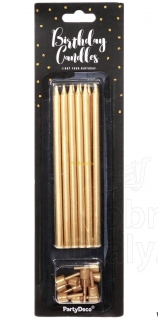Dortové svíčky se stojánkem 125 mm ZLATÉ, 12 ks